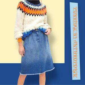 PORRIDGE BY ANTHROPOLGIE PLEATED RAW HEM DENIM SKIRT